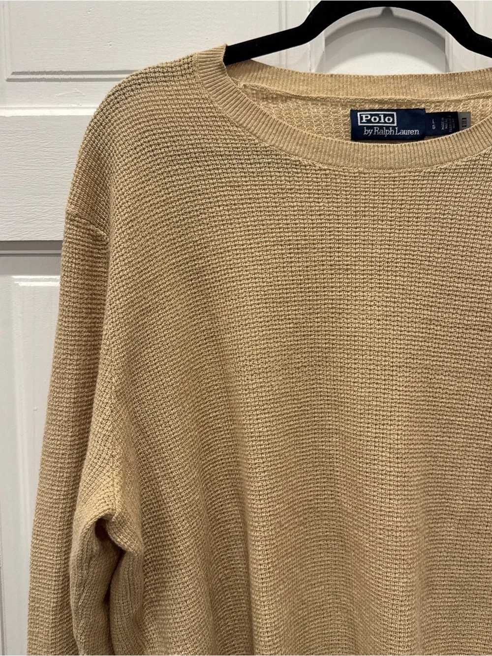 Polo Ralph Lauren Textured Linen Crewneck Sweater L Beige Tan Old Money Coastal